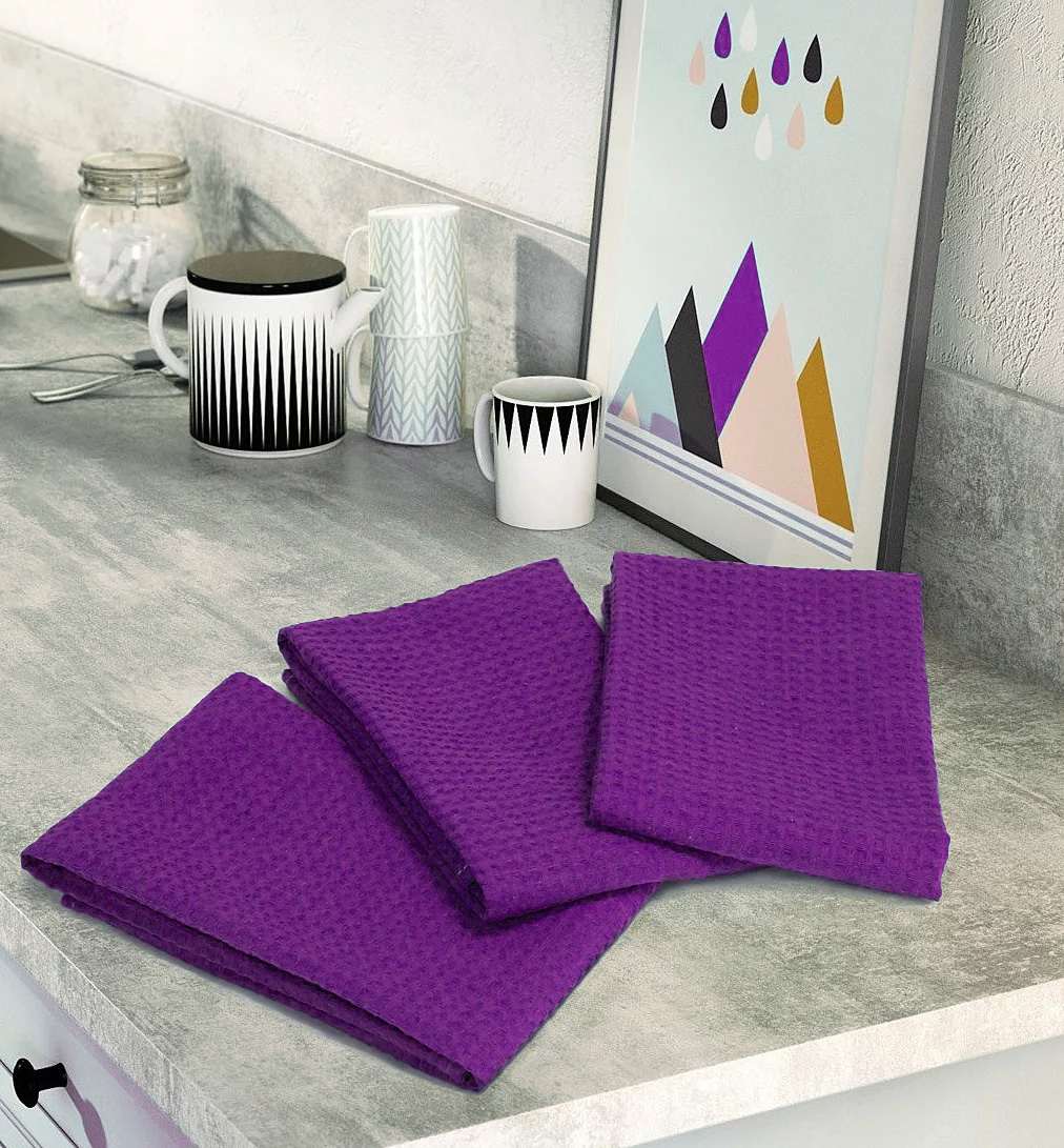 Комплект вафельных полотенец (3 шт) фиолетовый Elin