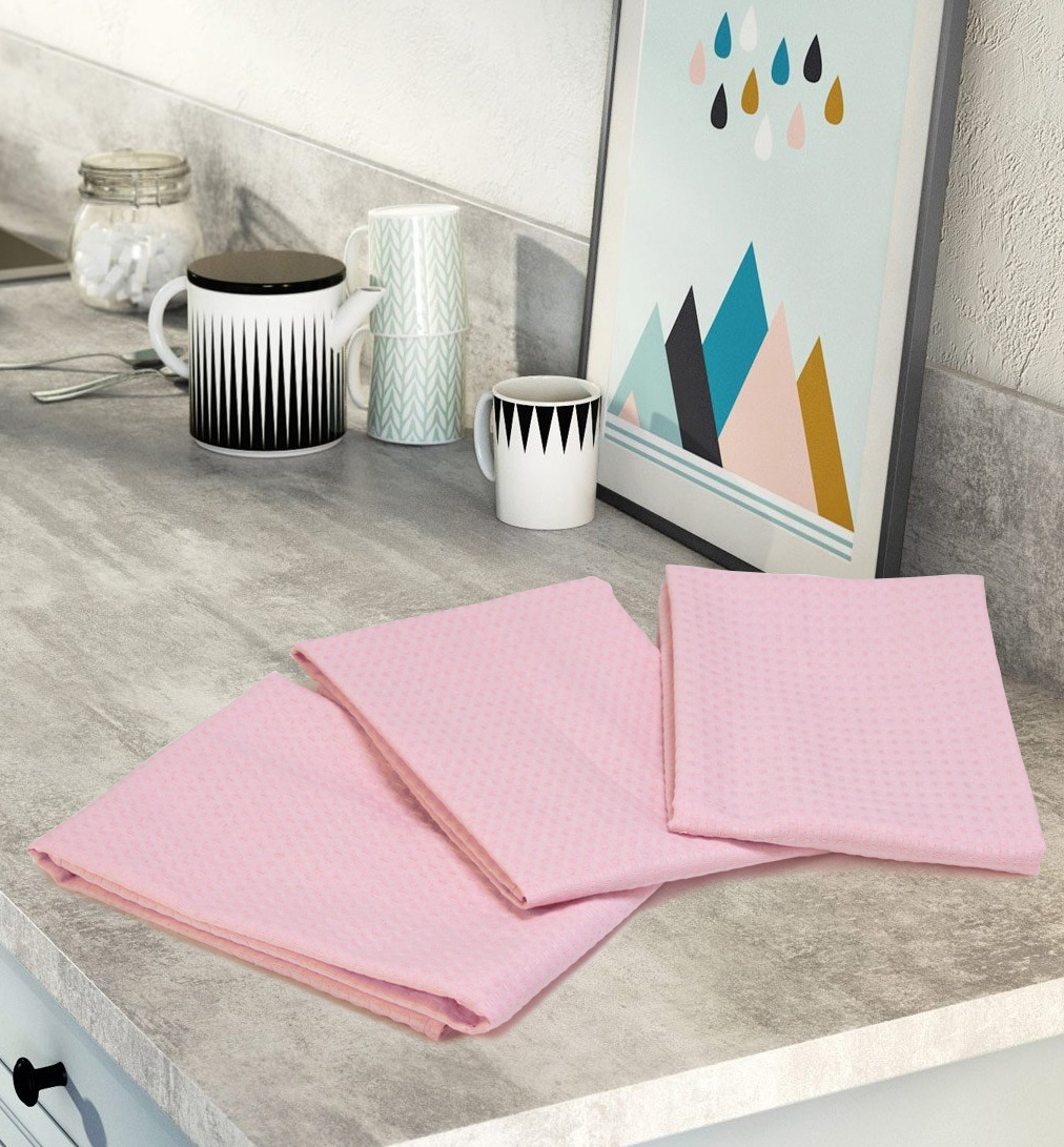 Комплект вафельных полотенец (3 шт) светло-розовый Elin