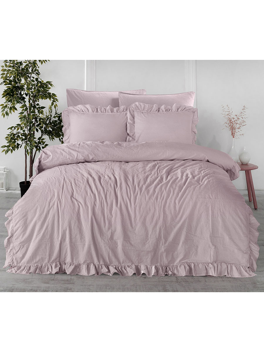 Хлопковое постельное белье с рюшами Stonewash розовый Karna
