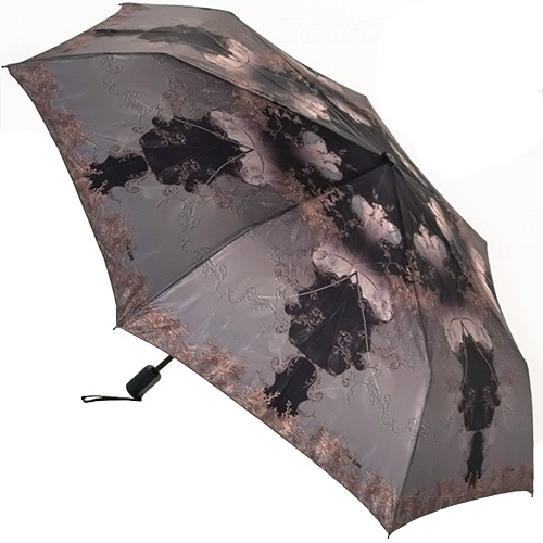 Сатиновый женский зонт L3762 Узоры черный-серебро (полный автомат) 116 см Три слона рис. 1