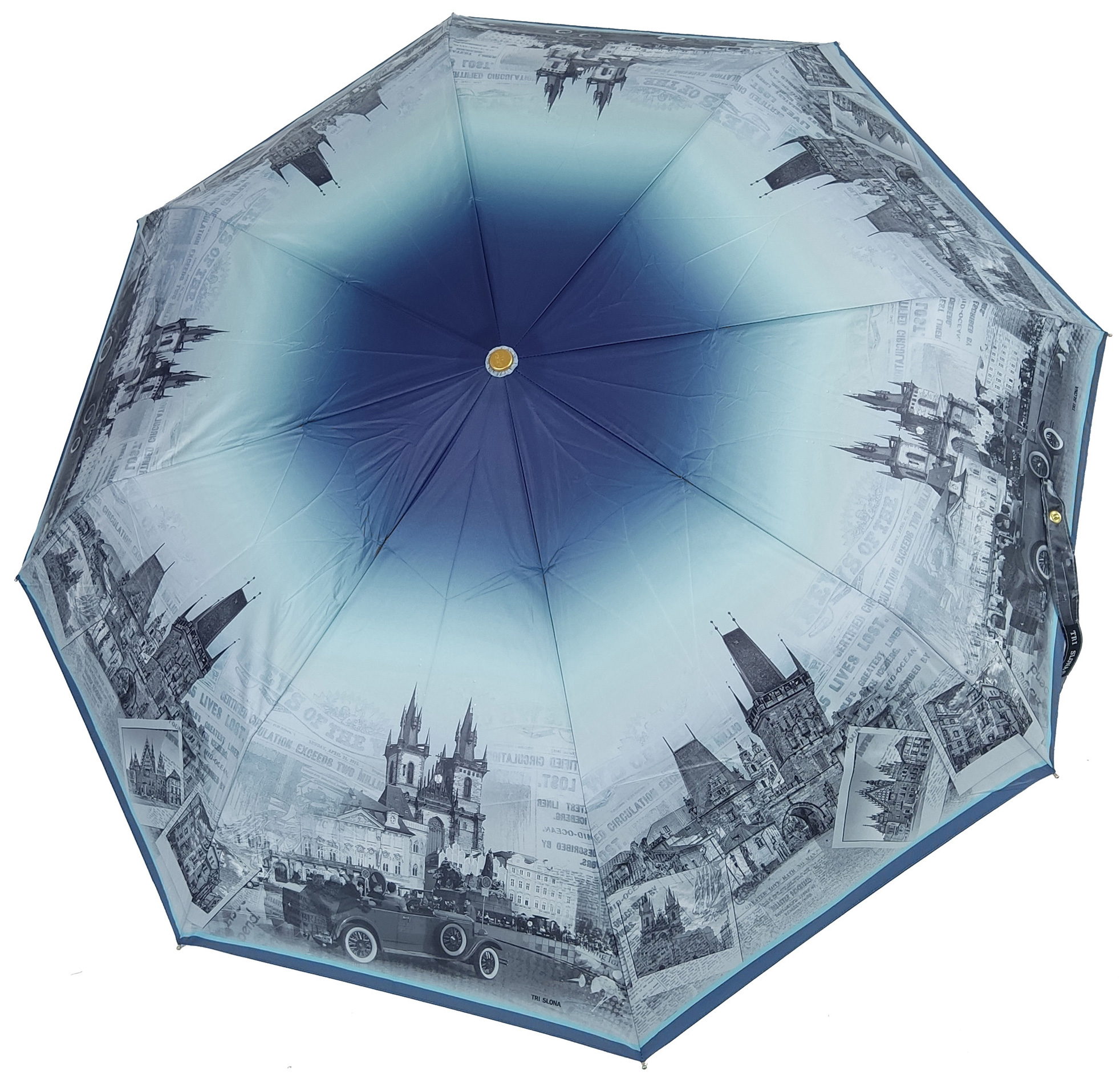 Зонт из эпонжа L3811 Прага синий (полный автомат) 104 см Три слона