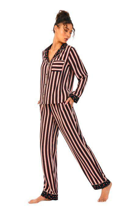 Пижама из искусственного шелка (жакет, брюки) YI2922610 черный-розовый DKNY рис. 1