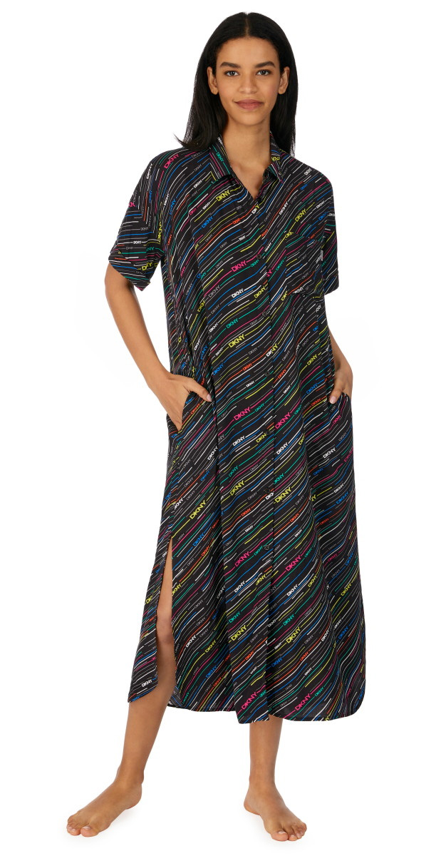 Платье-рубашка на пуговицах YI3022529 черный DKNY рис. 1