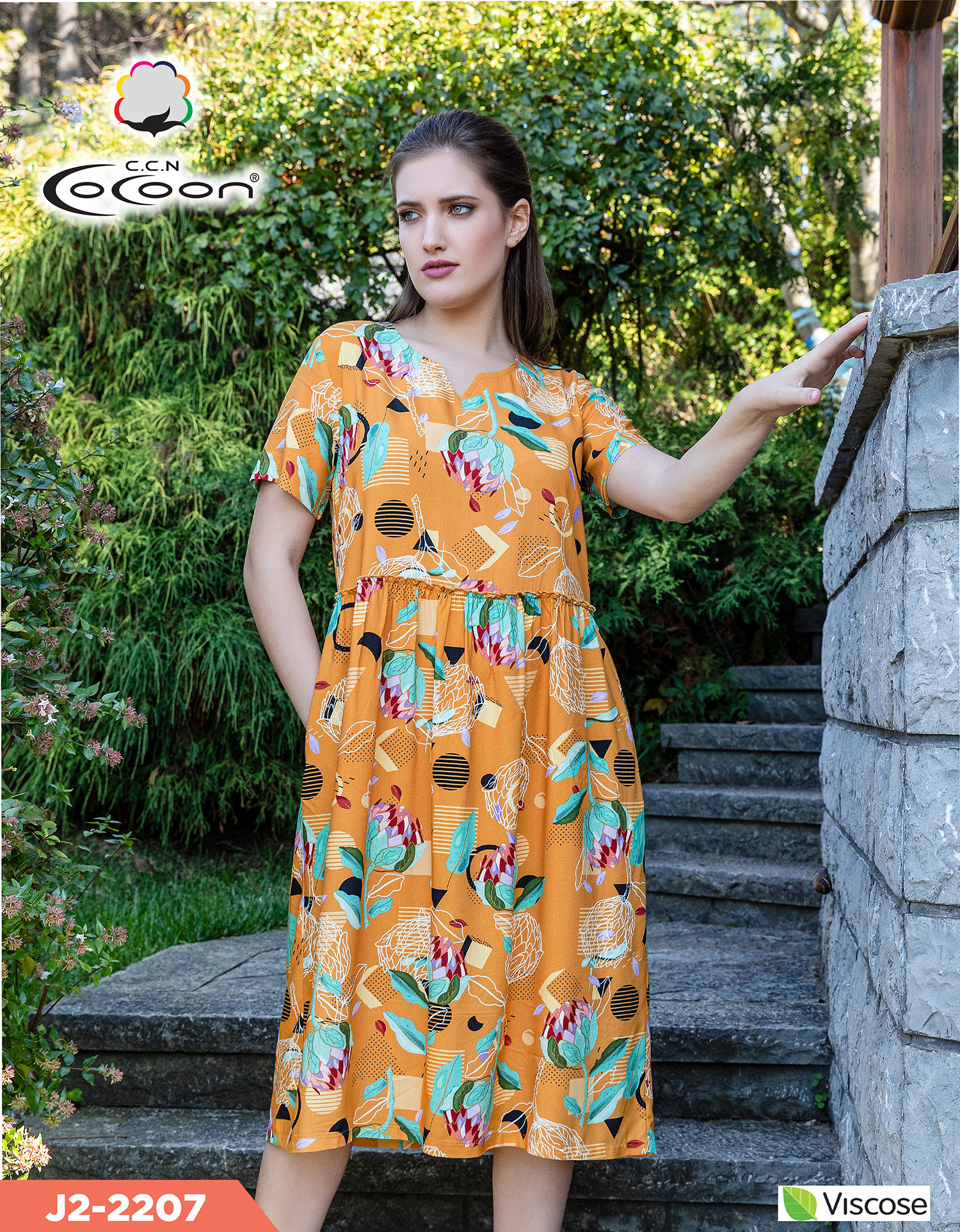 Штапельное вискозное платье J2-2070 Cocoon