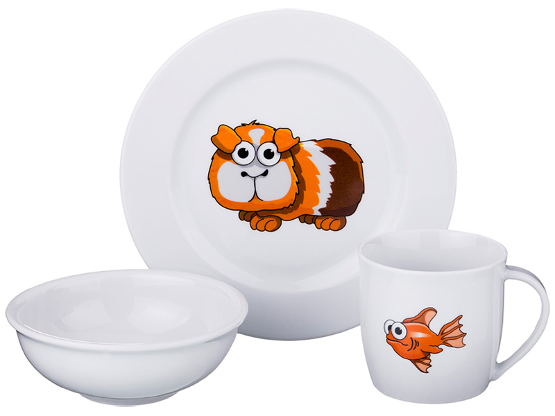 Набор посуды на 1 персону, 3 предмета 606-833 "Зверята" кружка + блюдце + тарелка