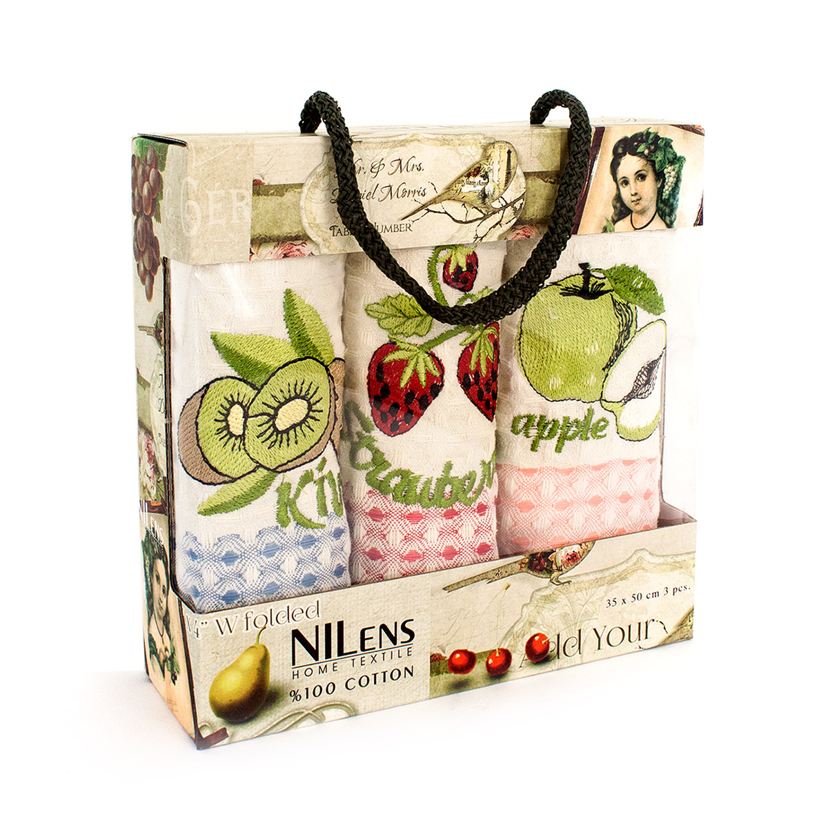 Комплект вафельных полотенец (30x50 3шт) Breds Love It фрукты Nilteks рис. 1