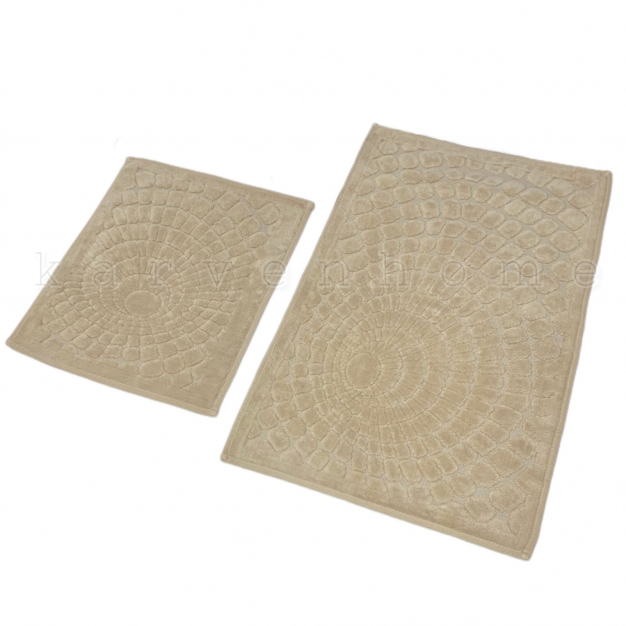 Жаккардовый комплект ковриков для ванной (60х100 + 50х60) Girdap бежевый Karven рис. 1