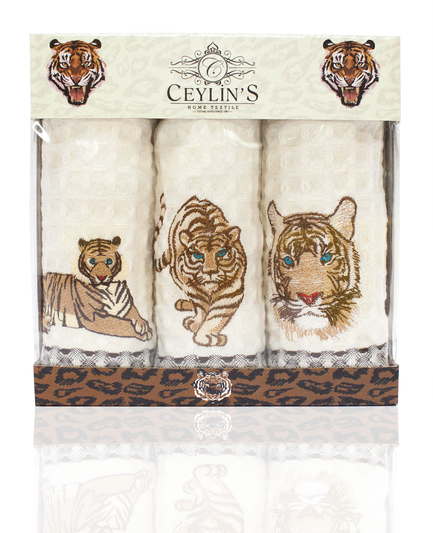 Комплект вафельных полотенец 35x50 (3 шт) Тигр V2 Nilteks рис. 1