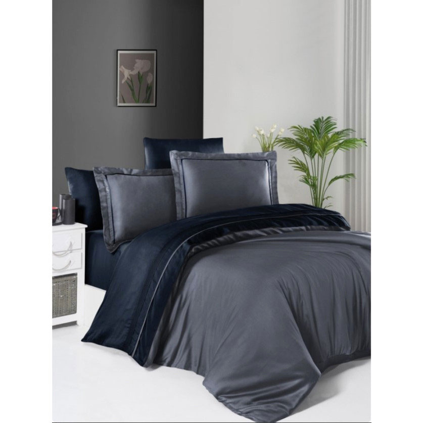 Сатиновый комплект постельного белья Serenity серый-синий Karven