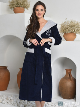 Женский бамбуковый халат с капюшоном 1101 Athletic Lady темно-синий Wien