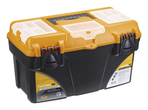 Ящик для инструментов М 2938 со съемными коробками титан 18' Черный с желтым 23,5x25x43 см
