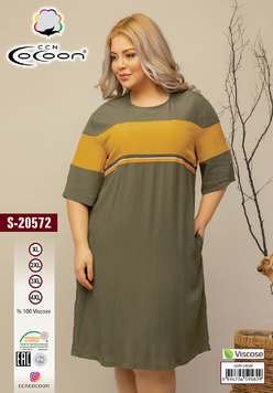 Платье из штапельной ткани S-20572 хаки Cocoon