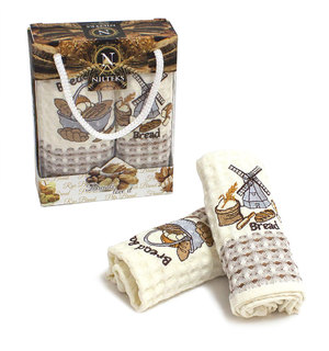 Комплект вафельных полотенец с вышивкой 35x50 (2 шт) 512 Breds Love Хлеб Nilteks