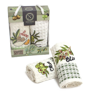 Комплект вафельных полотенец с вышивкой 35x50 (2 шт) 512 Breds Love Оливки Nilteks