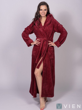 Длинный халат с капюшоном 696 Lady бордовый Wien