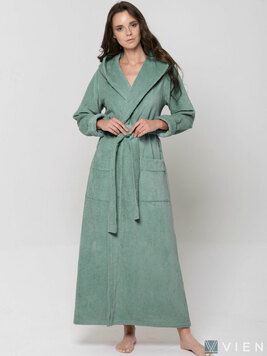Женский длинный халат с капюшоном 696 Lady серо-зеленый Wien