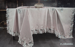 Кружевная прямоугольная скатерть с вышивкой Floransa бежевый Grazie Home