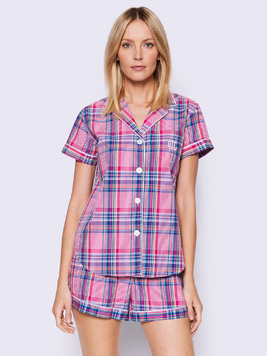 Пижама из штапеля (жакет, шорты) ILN12152 розовый-голубой Ralph Lauren