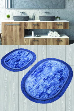 Комплект овальных ковриков с жаккардом (60х100 + 50х60) Buket Sacakli Oval синий Karven