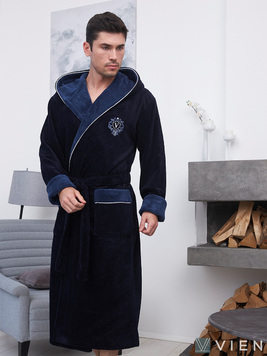 Длинный бамбуковый халат с капюшоном Lucas темно-синий Five wien