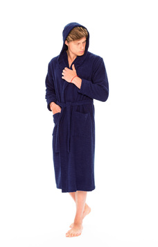 Махровый мужской халат Natural slim темно-синий Tivolio