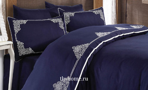 Комплект белья из сатина-люкс с вышивкой Santa синий Grazie Home