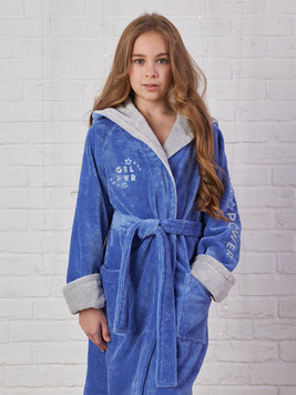 Детский бамбуковый халат с капюшоном Sport Girl синий Five Wien