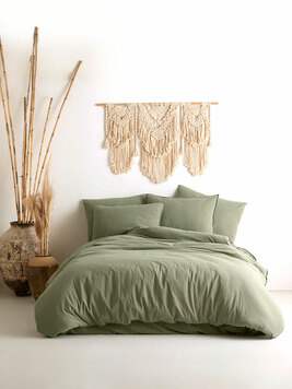Хлопковое постельное белье Stonewash зеленый Karna