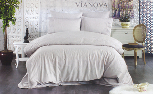 Сатиновое кружевное постельное белье Vianova коричневый Grazie Home