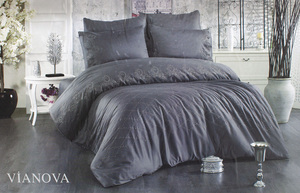 Кружевное постельное белье из сатина Vianova антрацит Grazie Home