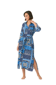 Длинный халат на пуговицах YI30015 голубой DKNY